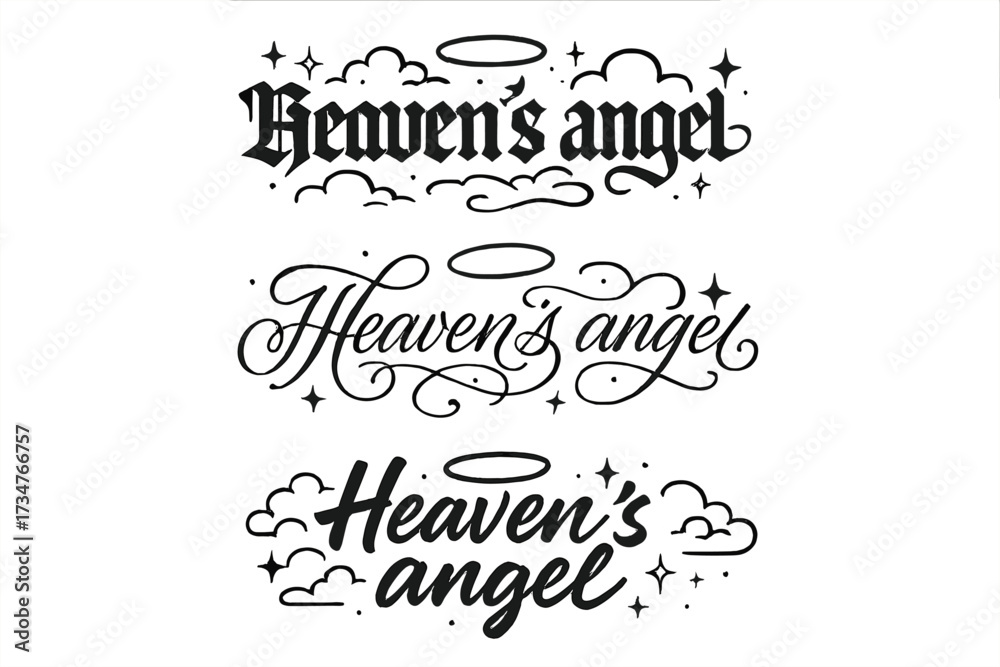 Fototapeta premium Heavenly Calligraphy Variations. Heaven’s angel. Create a calligraphy lettering illustration of the phrase: