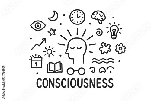 Consciousness Doodle Illustration. Consciousness. Hand-drawn doodle illustration of Consciousness. In the