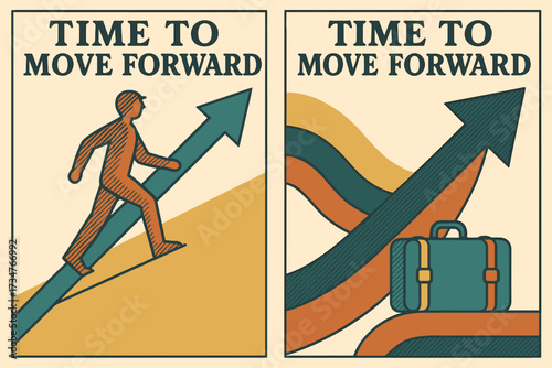 Vintage Minimalist Posters. time to move forward. Two minimalist vintage-style posters placed side by side in