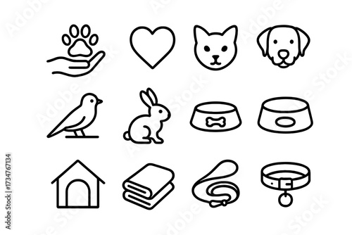 Animal Compassion Icons. Compassion for Animals. Line outline icon set of Compassion for Animals: hand with