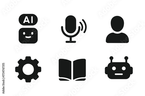 Virtual Assistance Icon Set. Virtual assistance. Filled icon set of Virtual assistance: AI assistant, voice