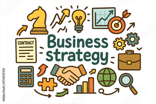 Business Strategy Doodles. Business strategy. Hand-drawn doodle illustration of Business strategy. chess piece