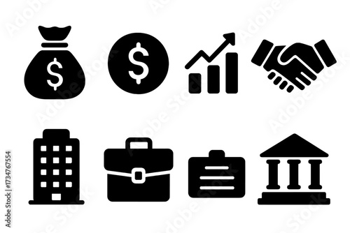 Private Equity Icons. Private Equity. Filled icon set of Private Equity: investment fund, money bag, dollar
