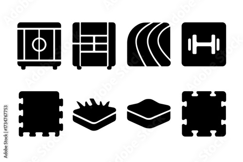 Sports Flooring Icons. Sports Flooring. Filled icon set of Sports Flooring: basketball court tile, tennis