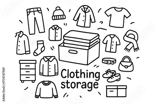 Clothing Storage Doodles. Clothing storage. Hand-drawn doodle illustration of Clothing storage. In the middle,
