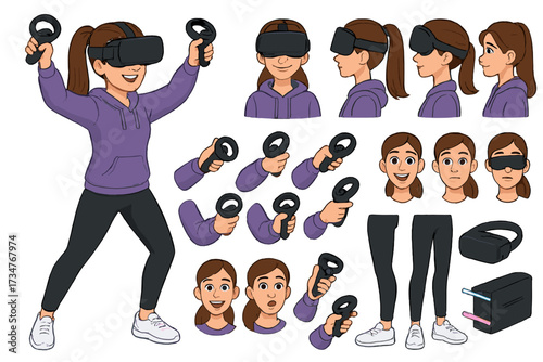 VR Gamer Avatar Creator. Cartoon realistic vector illustration, Character constructor style, isolated