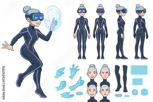 Futuristic VR Character Design. Cartoon realistic vector illustration, Character constructor style, isolated
