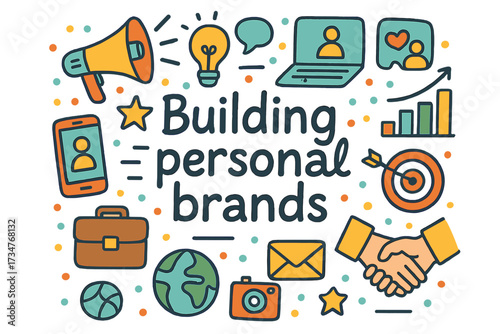 Personal Branding Doodles. Building personal brands. Hand-drawn doodle illustration of Building personal