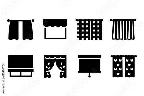 Kitchen Curtain Icons. Kitchen Curtains. Filled icon set of Kitchen Curtains: café curtains, short valance,