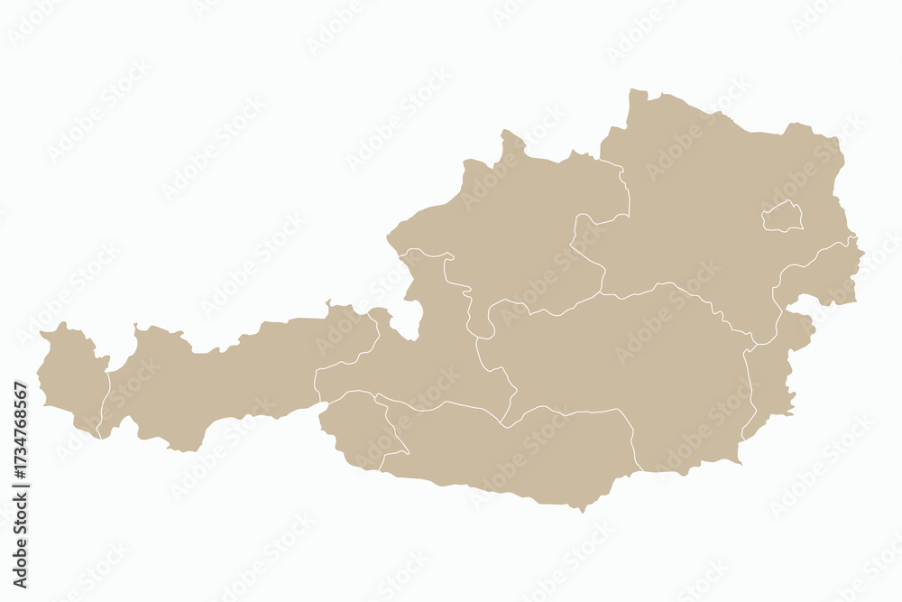 Fototapeta premium Vector graphic artwork suitable for print and web containing flat detailed map of AUSTRIA