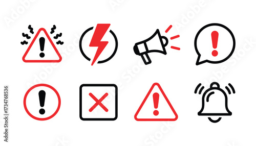 Collection of warning and alert symbols for danger and notification alerts