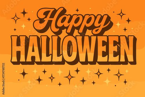 Retro Halloween Spirit. Happy Halloween. 70s poster vibe, warm gradient fills, thick outlines, offset shadows,