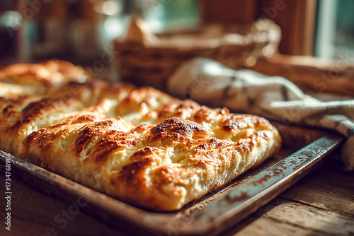 Wallpaper Mural Homemade cottage cheese casserole on a baking sheet on a wooden table, texture and crust, a cozy and homey atmosphere of baking Torontodigital.ca
