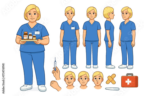 Nurse Character Construction. Cartoon realistic vector illustration, Character constructor style, isolated