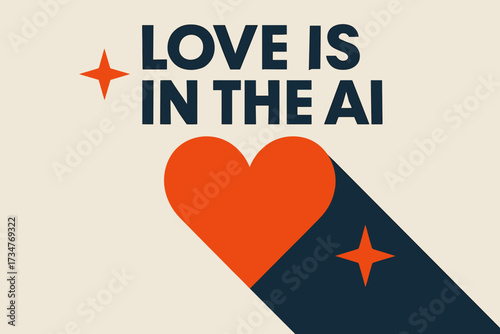 Minimalist Love Poster. Love is in the Air. geometric sans heavy, flat fills, long angled shadows, minimalist