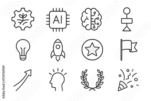 Smart Farming Icons. Smart farming technologies. Line outline icon set of Smart farming technologies: