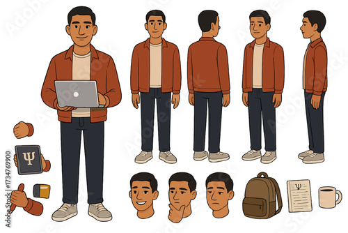 Psychology Student Character Design. Cartoon realistic vector illustration, Character constructor style,