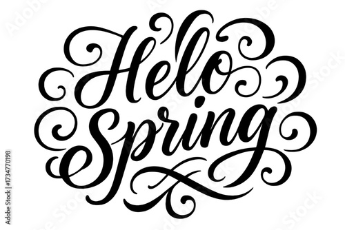 Hello Spring Artistry. Hello Spring. Elegant modern calligraphy lettering with bold and saturated thick