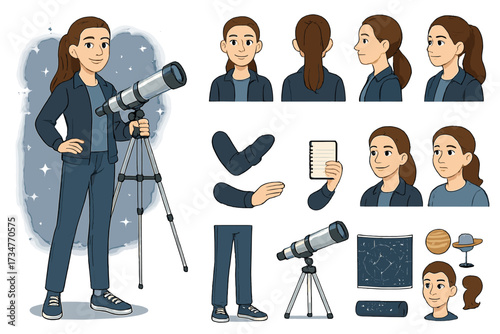 Astronomer Character Constructor. Cartoon realistic vector illustration, Character constructor style, isolated