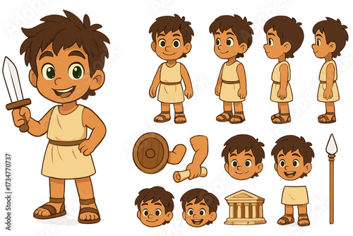 Mythical Child Hero. Cartoon realistic vector illustration, Character constructor style, isolated transparent