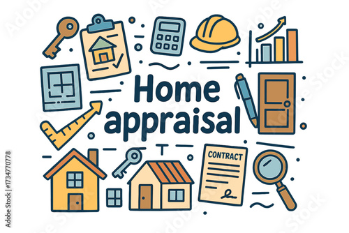 Home Appraisal Doodle. Home appraisal. Hand-drawn doodle illustration of Home appraisal. house, clipboard,