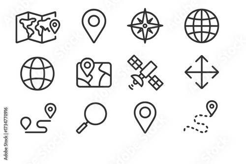 Travel Icons Grid. Traveling and exploring new destinations. Line outline icon set of Traveling and exploring