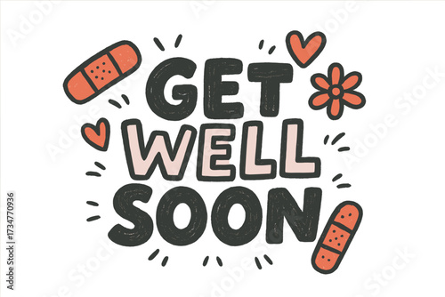 Playful Get Well Doodles. Get Well Soon. bold doodle lettering, thick outline, playful marker vibe, sketchy