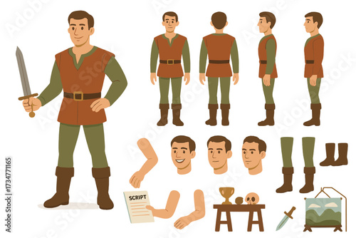 Heroic Actor Illustration. Cartoon realistic vector illustration, Character constructor style, isolated