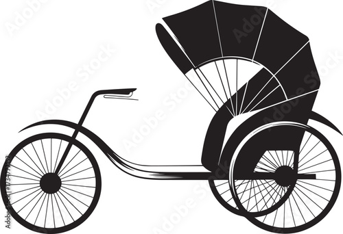 Black silhouette cycle rickshaw vector illustration, classic Asian urban passenger transport