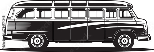 Classic passenger bus side view old city transport vintage minivan illustration