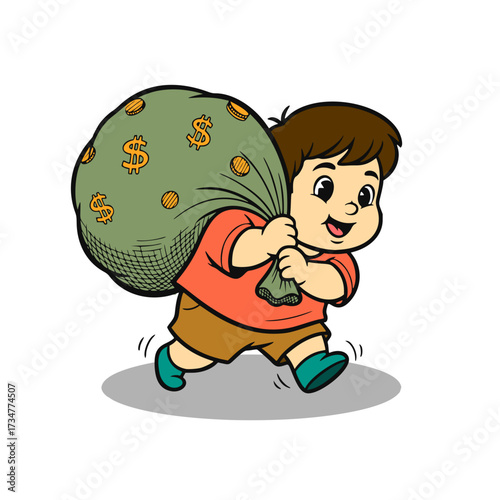 little boy with a money bag