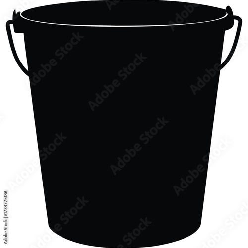 Black Bucket Silhouette pail container handle empty plastic metal water cleaning gardening tool equipment isolated vector illustration