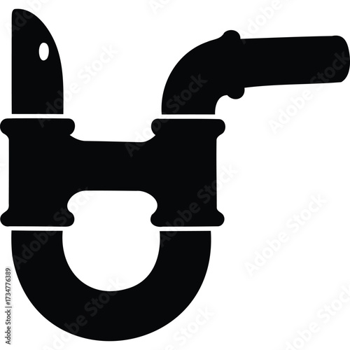 Black Silhouette of a P-Trap Plumbing Fixture drain pipe white sanitary sewer gas water system plumber repair maintenance installation