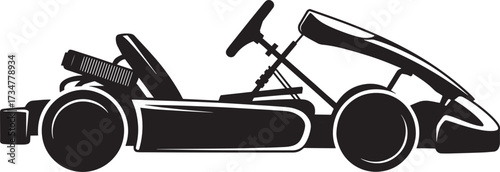 Go kart racing car black silhouette isolated on transparent background side view