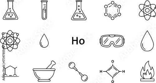Simple line set of chemical icons.
