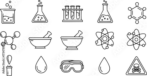Simple line set of chemical icons.