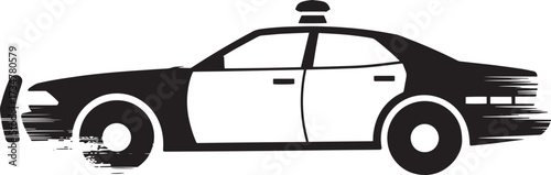 Police car silhouette grunge style isolated on transparent background side view