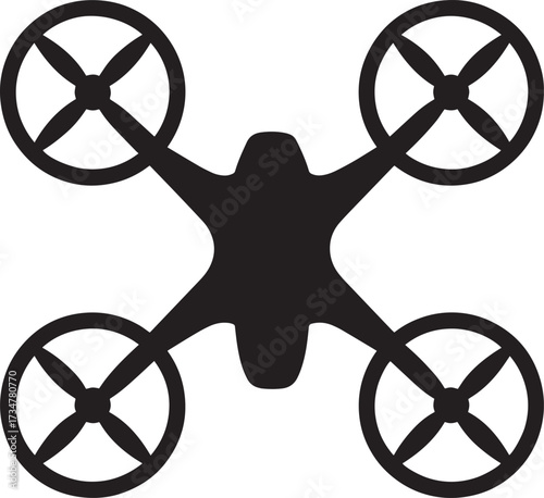 Quadrocopter drone vector silhouette, unmanned aerial vehicle UAV concept
