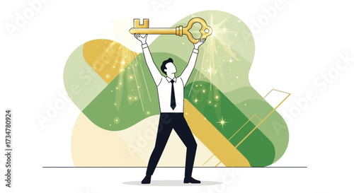 A Businessman Holding A Golden Key, Representing Innovative Solutions and Success