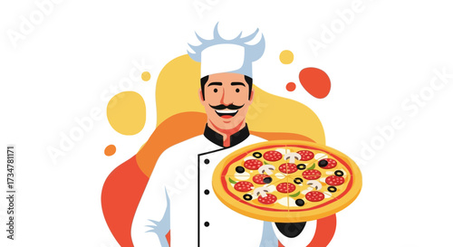 A Cheerful Chef Proudly Holding a Delicious, Freshly Baked Pizza, Ready to Serve