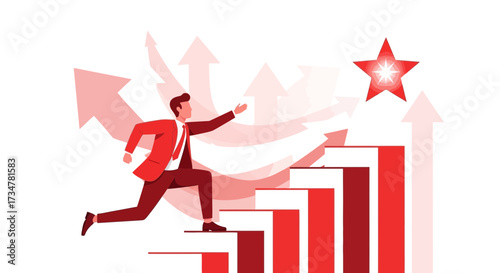 Achievement And Aspire Concept: Business Person Reaching The Star Symbol, Striving For Success