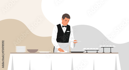 A Classy Server Preparing Table Settings for a Formal Dining Event