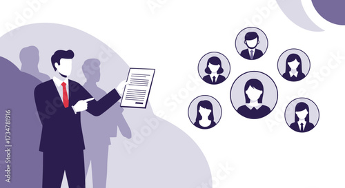 A professional presentation of a business strategy with teamwork shown in a vector illustration