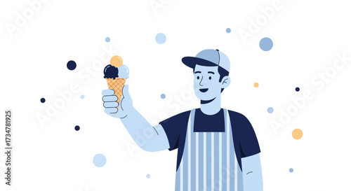 A Delightful Ice Cream Vendor Presenting a Delicious Flavored Treat to Customers