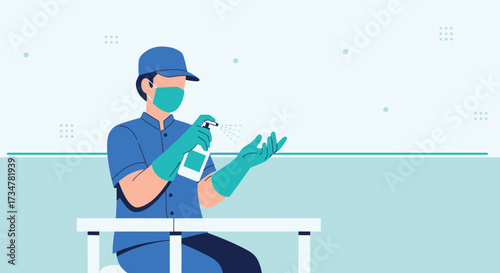 A Professional Wearing Protective Gear Sanitizes Hands With Spray For Cleanliness
