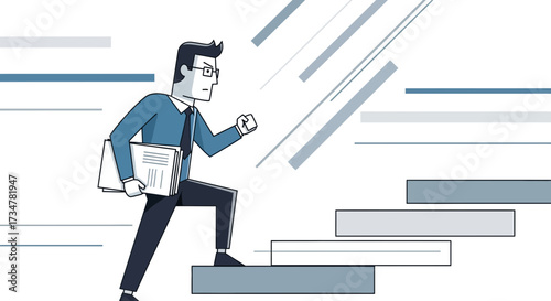 A Determined Businessman Climbing Stairs, Illustrating Perseverance and Professionalism