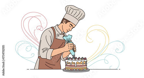 A Skilled Baker Decorates A Majestic Cake With Artistic Skill And Precision