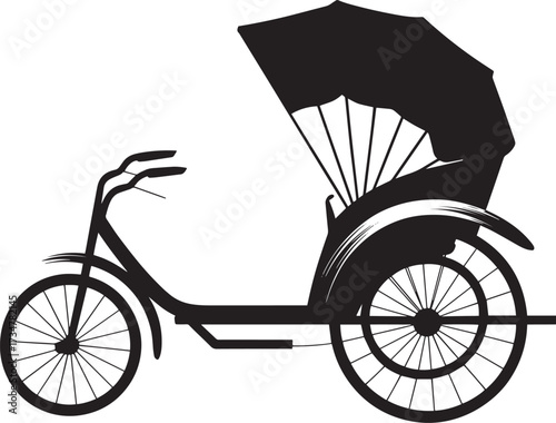 Silhouette black cycle rickshaw vector illustration, traditional mode of transport, Asian transportation design