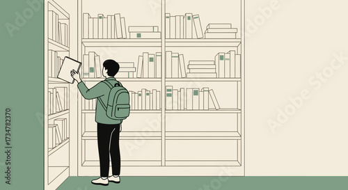 A Student Chooses a Book from the Library Shelves for Research and Study Purposes