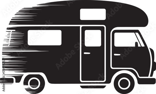 Speeding grunge camper van silhouette vector for fast travel concepts